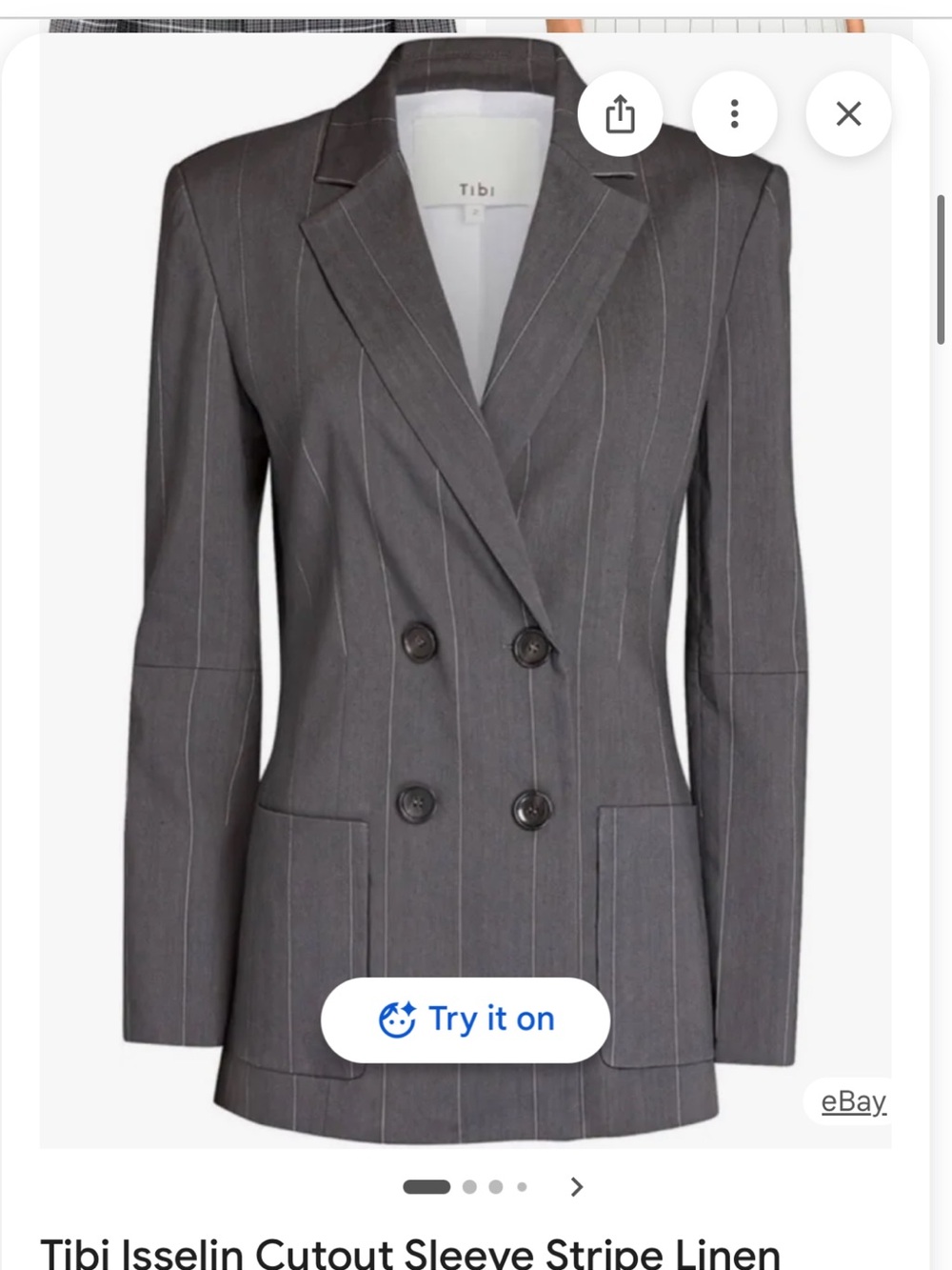 Tibi Isselin Cutout Sleeve Stripe Linen Blend Blazer In Grey Multi